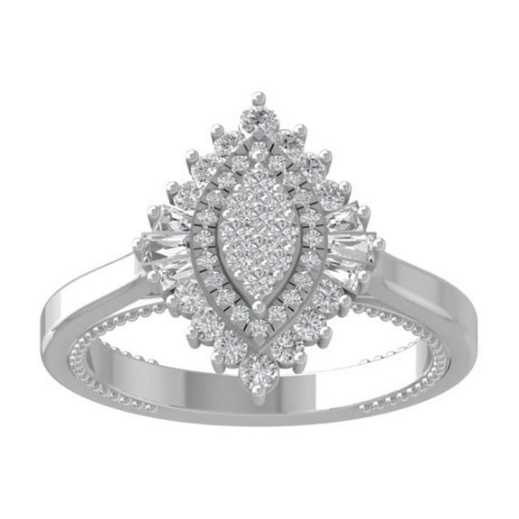 ARAIYA FINE JEWELRY 10K White Gold Round Cluster Diamond Engagement Ring (5/8 cttw, I2-I3 Clarity, I-J Color) Size 5