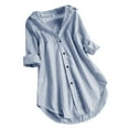 thumbnail image 1 of CHOK Hauts pour Femmes Liquidation Mode Été Décontractée Ample Lin Manches Longues Col Rond Blouse en Solde, 1 of 6