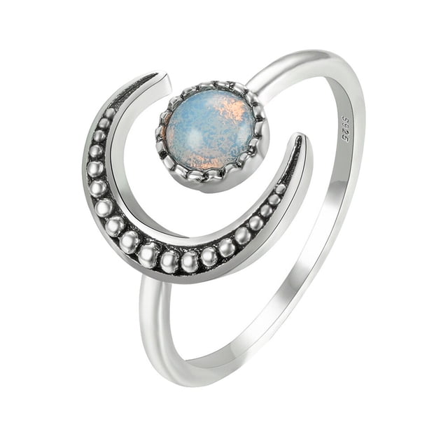 EeaseMX 1 anillo ajustable con apertura creativa de luna y sol, elegante anillo de piedra lunar, joyería