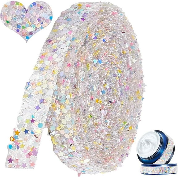5.47 Yards Colorful Self Adhesive Rhinestone Ribbon Sequin Star Sticker Strips Bling Glitter Diamond Rhinestones Trim Tape Wrap Bulk Roll for Crafts Clothes Party Wedding Decoration