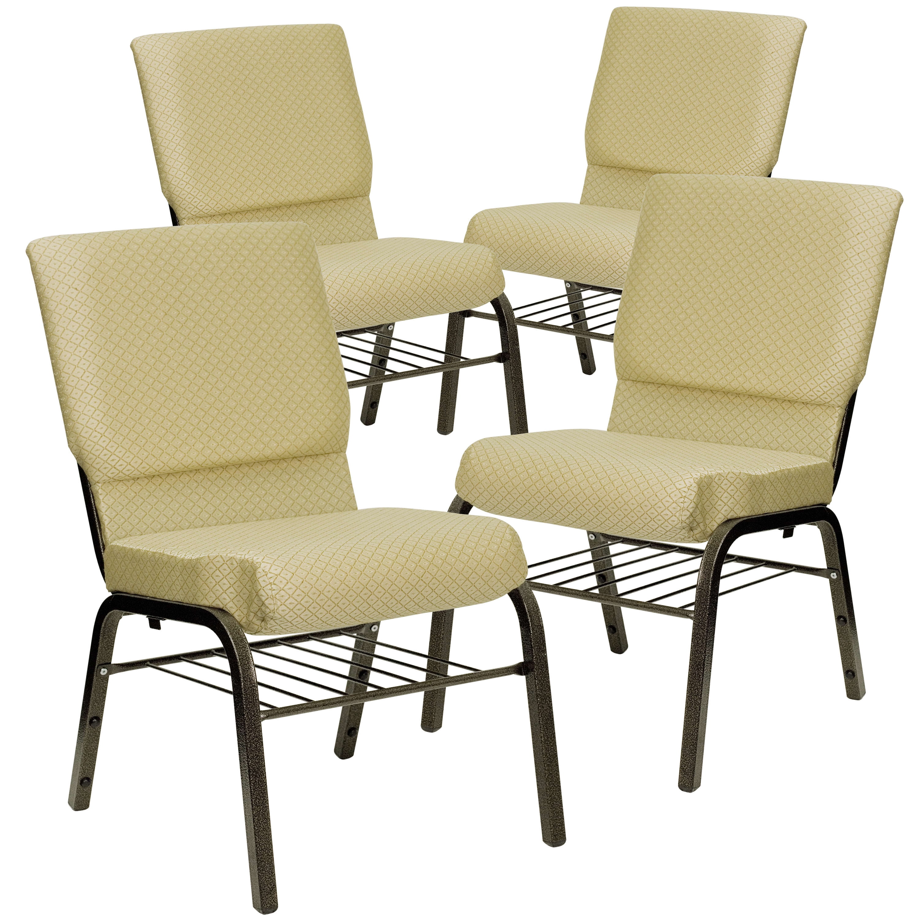 Flash Furniture HERCULES Series 18.5W Church Chair in Burgundy Fabric with Book Rack Gold Vein Frame 