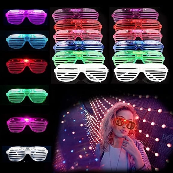 LINLIN 24 Pack LED Glasses, Children Party Glasses Fluorescent Neon Glasses LED Plastic Shutter Shades Glasses, Glow in The Dark New Year Party Supplies Carnival Halloween Party
