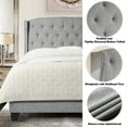 thumbnail image 5 of Gewnee Full Size Upholstered Platform Bed Frame with Adjustable Wingback Headboard, Button Tufted & Nailhead Trim, Box Spring Required, Light Gray, 5 of 7