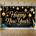 thumbnail image 5 of Golden Decor Happy New Year Banner Star Pattern Festive Backdrop Christmas Balls Green Palm Leaves Holiday Background for New Year Party 2026 Celebration Holiday Gathering, 5 of 9