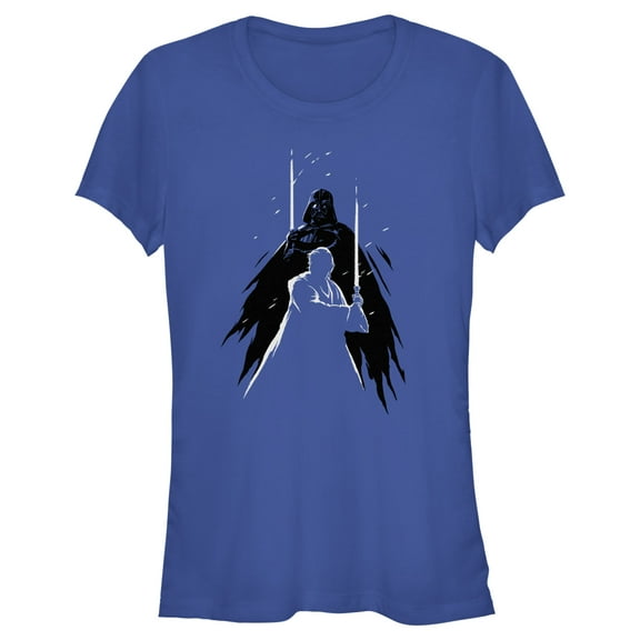 Junior's Star Wars: Obi-Wan Kenobi Darth Vader vs Kenobi Silhouette Lightsaber Battle  Graphic Tee Royal Blue Medium