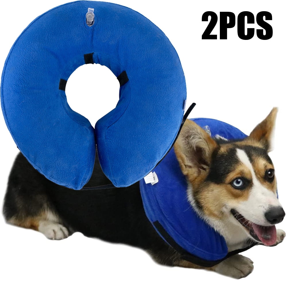2PCS Inflatable Dog Recovery Collars Cones, Soft Adjustable Comfy Quick Release Dog Donut Collar