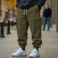 thumbnail image 2 of Mens Wide Leg Baggy Sweatpants Drawstring Waist Winter Cargo Joggers Loose Fit Athletic Jogging Pants With Flap Pockets, 2 of 8