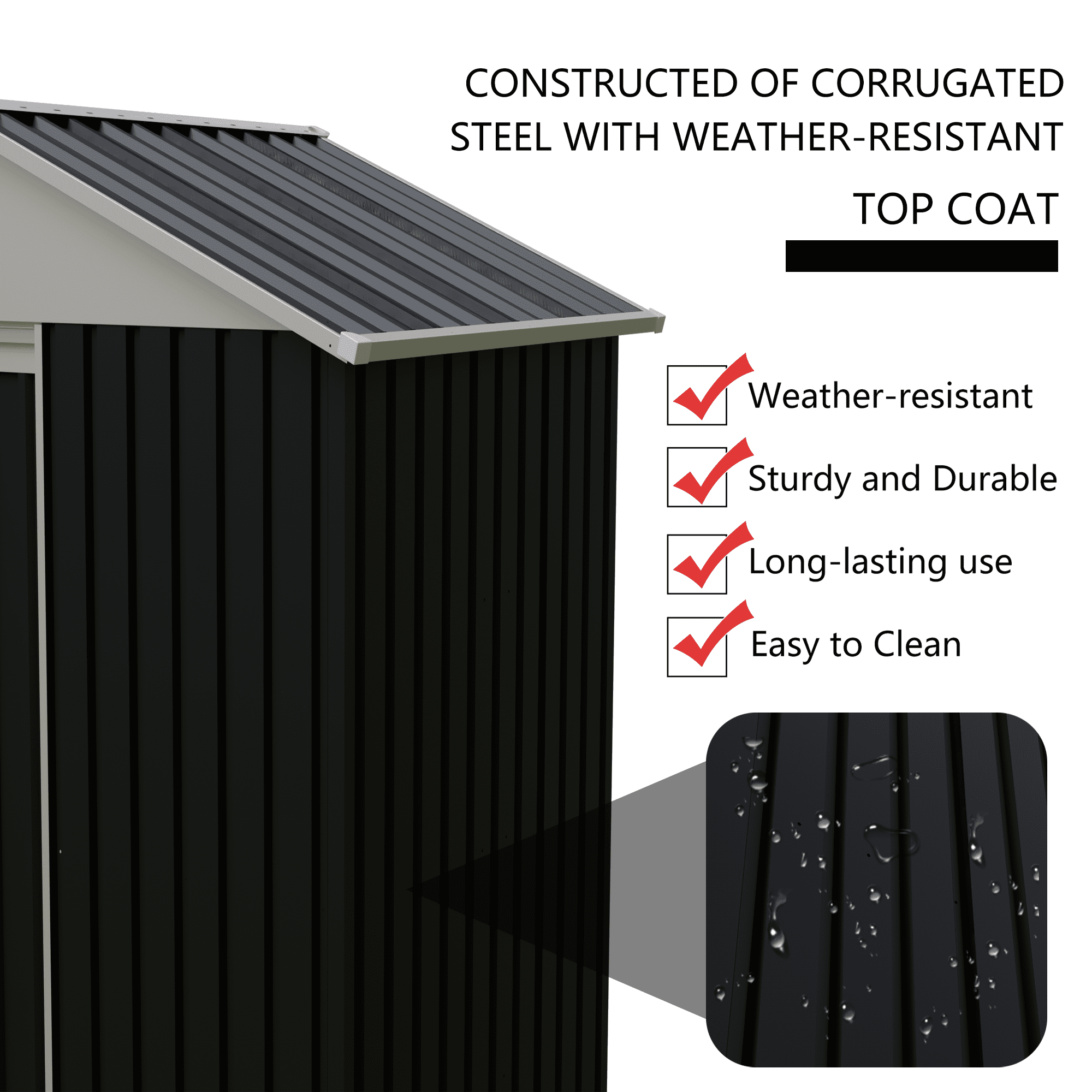 Mintazer 6x4 ft Gable Roof Outdoor Metal Storage Shed with External Side Storage Rack & Lockable Single Door, Weatherproof Small Garden Tool Storage House for Backyard Patio Lawn, Black