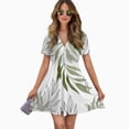 thumbnail image 2 of Sage Green Botanical Women Dress V-Neck Short Sleeve Flowy Swing Party Midi Dress, 2 of 4
