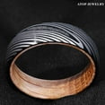 thumbnail image 5 of Tungsten Rings for Men Wedding Bands for Him Womens Wedding Bands for Her 8mm Black Damascus Steel with Whiskey Barrel Wood Sleeve Rings, 5 of 7