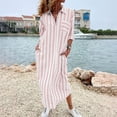 thumbnail image 2 of MaFYtyTPR Women's Striped Maxi Shirt Dress Collared V-Neck Long Sleeve Button Down Loose Long Dresses with Pockets for Daily Wear A-Pink XXL, 2 of 6