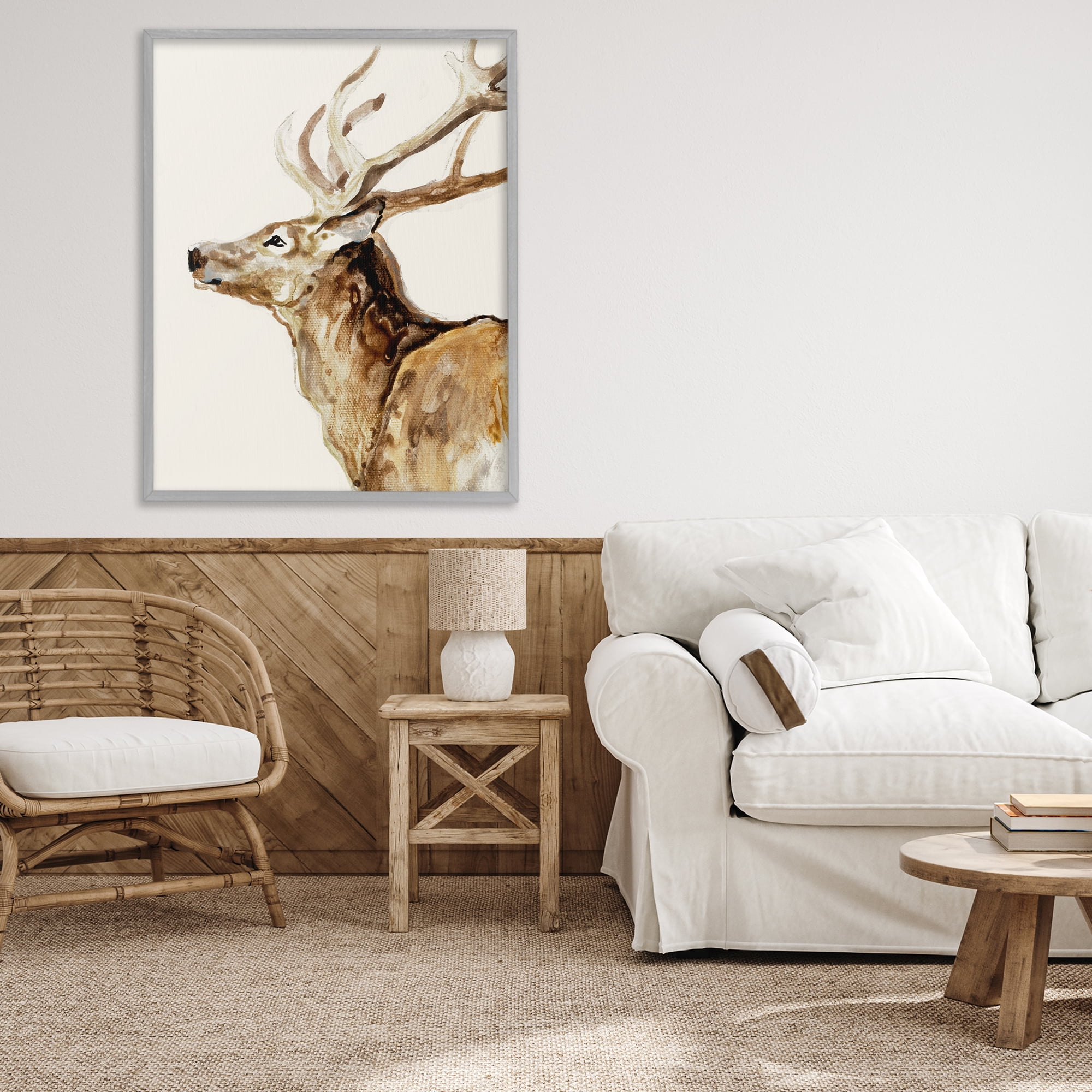 Stupell Industries Deer Portrait Profile View Gray Framed Giclee Art, design by Lorenzo Collective