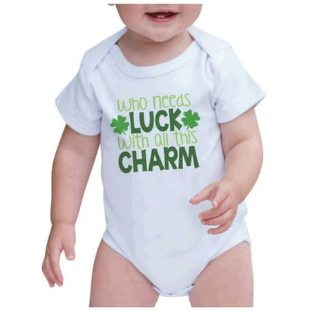 

7 ate 9 Apparel Kid s St. Patrick s Day Shirts - Who Needs Luck White Onepiece 12-18 Months