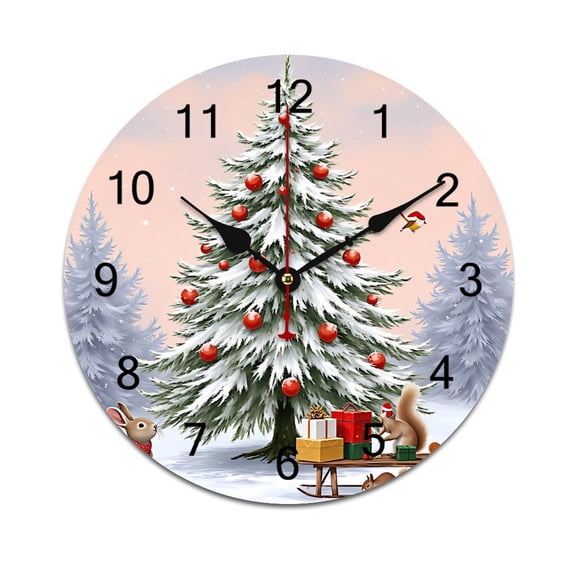 Christmas Pattern Snowflakes Christmas Trees Cartoon Santa Time Decorative Wall Clocks Round Large Wall Watch Bedroom Home Decor 10 12 14 Inch