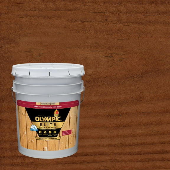 Olympic Elite 5 Gallons ST-2022 Russet Semi-Transparent Exterior Stain and Sealer in One Low VOC