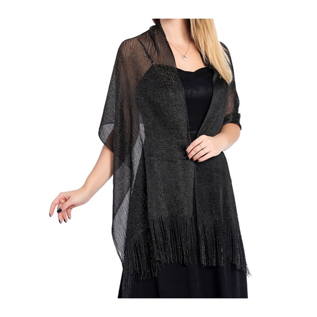 Sonducket Bufanda brillante Sexy de lujo, hilo fino, borla de encaje hueco largo, capas de boda brillantes exquisitas, bufandas portátiles Ropa, zapatos y accesorios Miscelánea Alambre negro/dorado