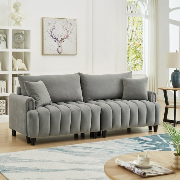 83'' Convertible Sleeper Sofa Bed, Comfy Futon Couch Bed with 2 Square Pillows & Adjustable Backrest, Modern Loveseat Sleeper for Living Room, Gray