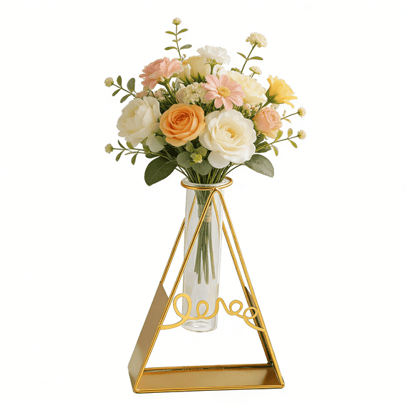 Modern Floral Centerpiece Arrangement | Gold Glass Vase | Elegant Dining Table Decor for Living Room & Kitchen