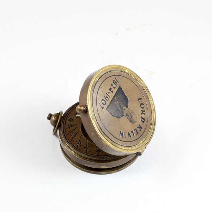 Antique Vintage Finish Brass Customised Logo Sir Lord Kelvin 2" Inch Thread Compass with Leather Case