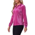 thumbnail image 4 of INSPIRE CHIC Women's Office Pocket Front Long Sleeve Button Down Velvet Shirt L Rose Red, 4 of 5