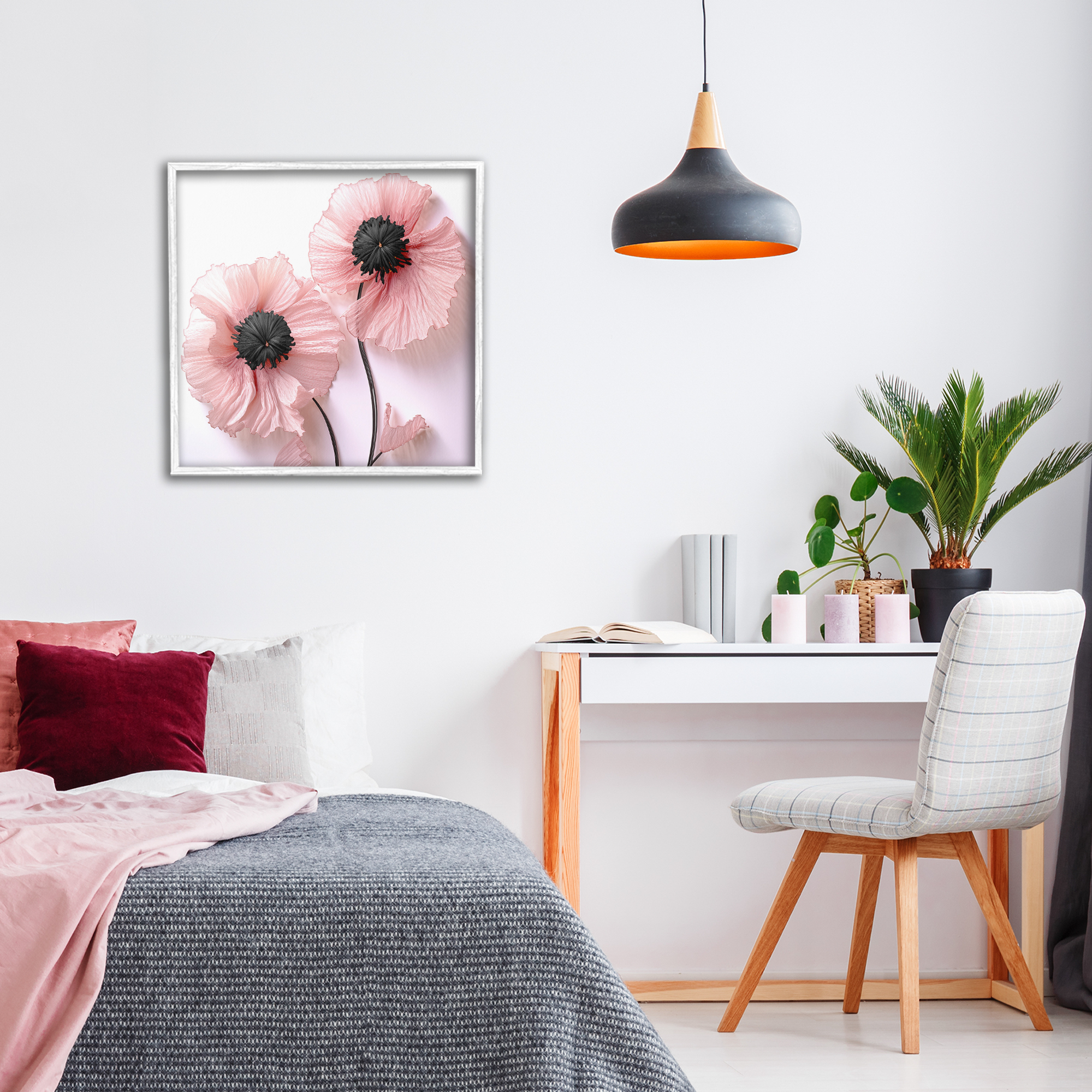 Properly Pink Poppies White Framed Giclee Art, design by Sasha