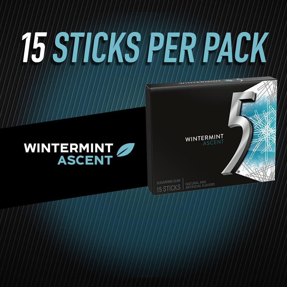 5 Gum Winter-Mint Ascent Sugar-Free Gum, 15 Count (Pack of 10)