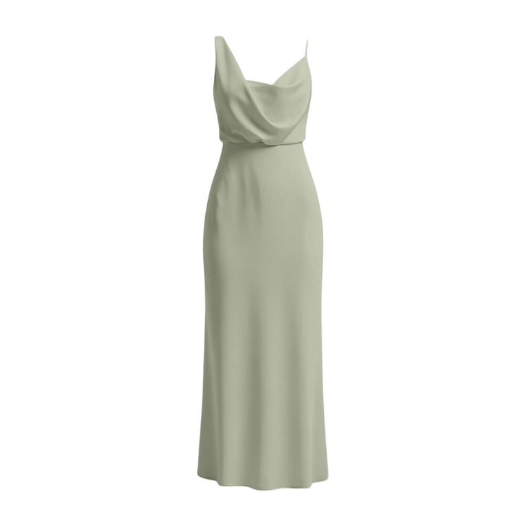 KHONTS Women's Summer Satin Dress Elegant Cowl Neck Adjustable Spaghetti Strap Wedding Guest Party Maxi Dresses Light Green S
