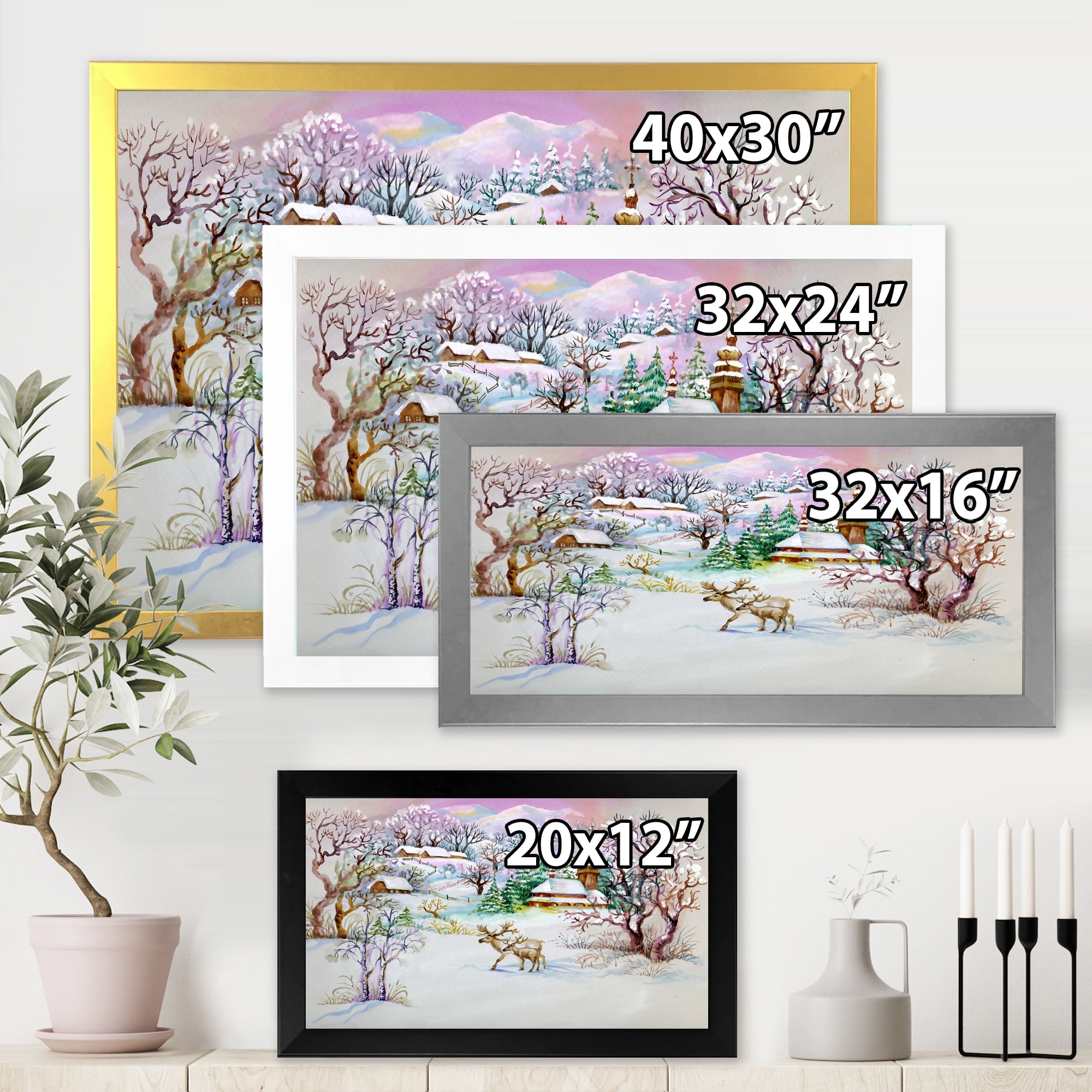 Designart 'Winter VIllage Life Landscape' Traditional Framed Art Print