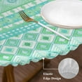 thumbnail image 3 of Teal Green Boho Round Tablecloth, Fitted Table Cover with Elastic for 45"-54" Round Tables, Vintage Ethnic Tribe Abstract Art Table Cloth Outdoor Indoor Dinning Party Waterproof Tablecloths, 3 of 7