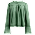 thumbnail image 6 of vigerkar Women Tie Front Long Sleeve Top Lace Trim Button Shirt Scoop Neck Loose Blouse Going Out Y2k Clothes Green, L, 6 of 7