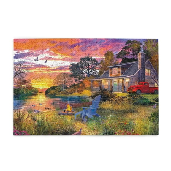 500 Piece Red Pickup & Cottage Jigsaw Puzzle For Adults Challenging Puzzle Game Unique Artwork Home Decor Gift For Puzzle Lovers Fun For Adults
