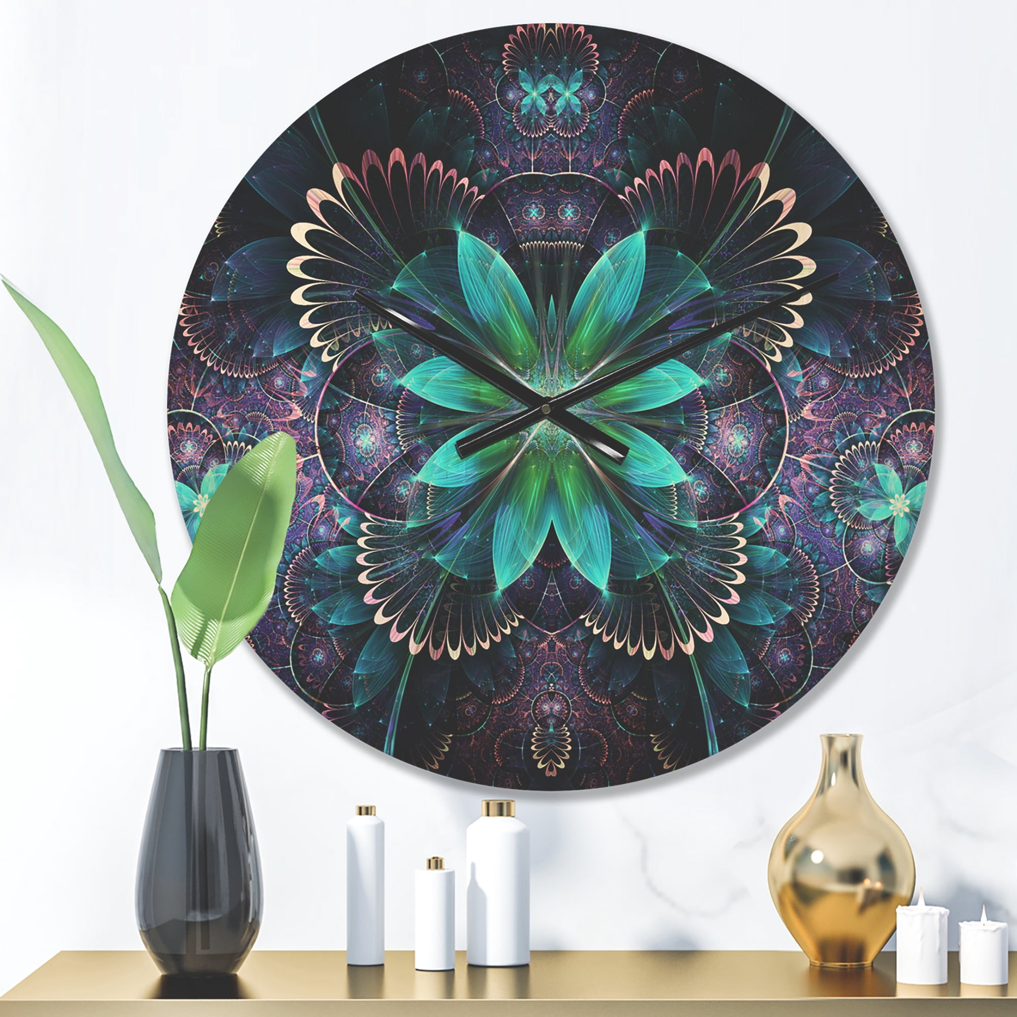 Designart 'Blue Digital Art Fractal Flower' Modern Wood Wall Clock