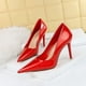 thumbnail image 5 of Zapatos de mujer minimalistas, delgados, clásicos, ultraaltos, con tacón de boca baja, puntiagudos, de cristal, lacados, de cuero, para banquetes, 5 of 5