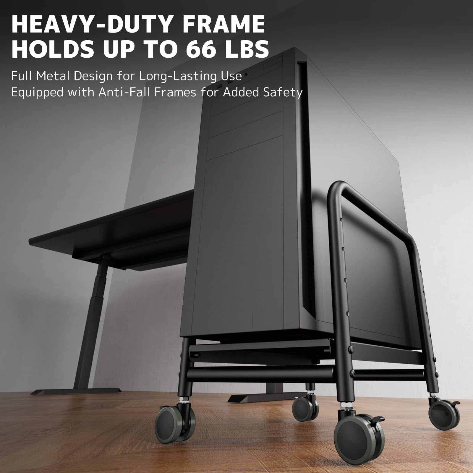 PUTORSEN Computer Tower Stand Under Desk - Height Adjustable PC Stand for Most Mid-Tower, Max Load 66 lbs, Black