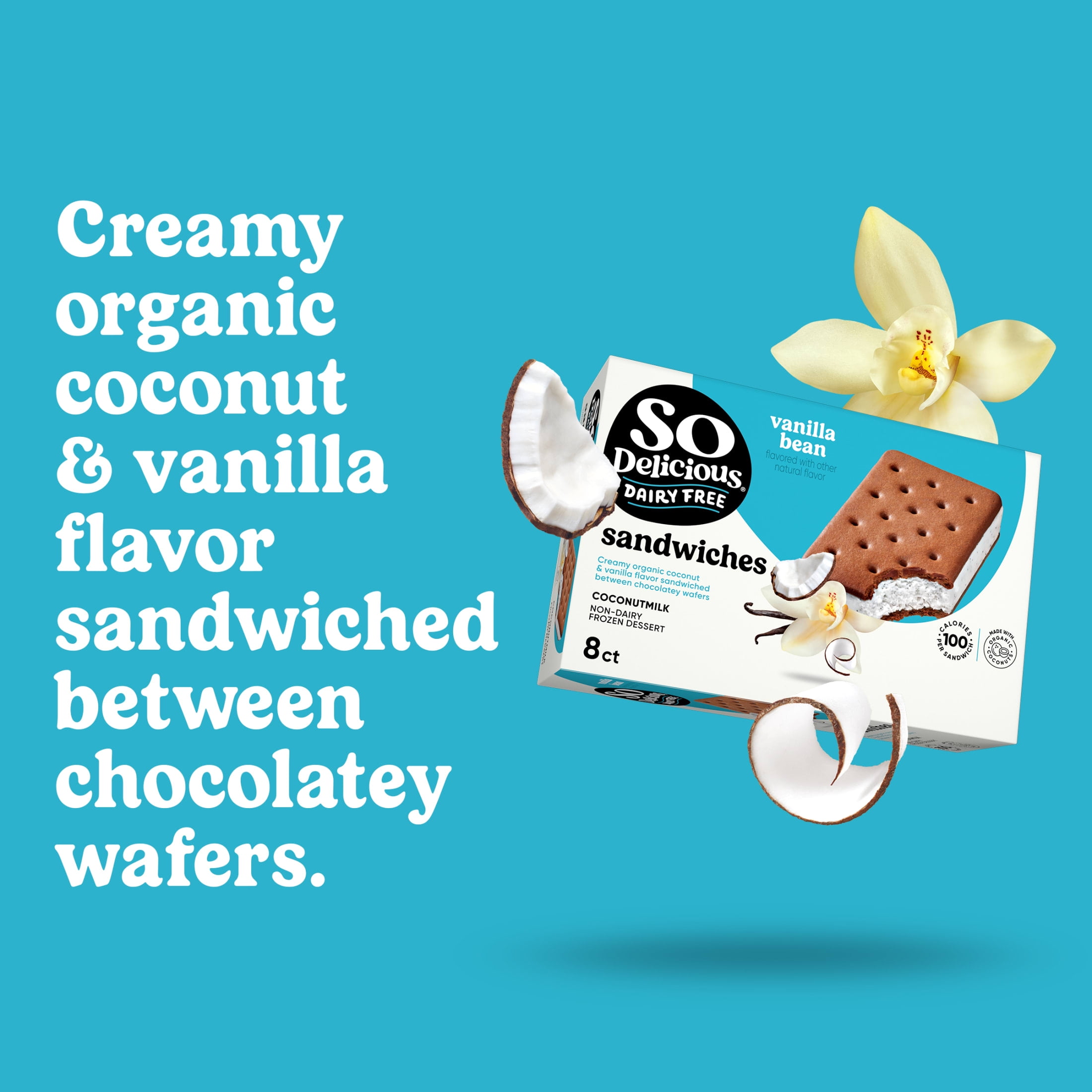 So Delicious Dairy Free Vanilla Bean Coconut Milk Frozen Dessert Sandwiches, 8 Count