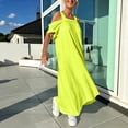 thumbnail image 6 of Uscallm Women Plus Size Off Shoulder Short Sleeve High Low Flowy Casual Maxi Dress Solid Boho Beach Vacation Swing Long Dresses, Yellow 2XL, 6 of 9