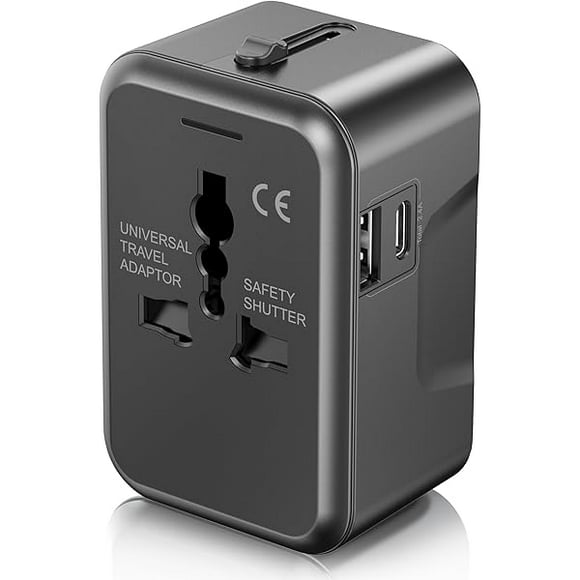 ccwonima Universal Travel Adapter, 5V 2.4A 2 x USB Ports (USB A/C) International Power Plug Adapter, Type C Type A Type G Type I f All in One Wall Charger for Europe UK US AU 200+ Countries