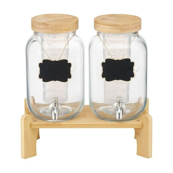 Drink Dispenser 2 Gallon, Glass Beverage Dispenser with Stand 2 Pack