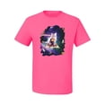 thumbnail image 2 of Wild Bobby, Galactic Pizza Space Cat Laser Eyes, Animal Lover, Men Graphic Tees, Neon Pink, 4XL, 2 of 3