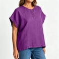 thumbnail image 5 of Lopecy-Sta Women’s Top Round Neck Partial Placket Linen Blend Cap Sleeve Loose Oversized Blouse Lightweight Breathable Crinkle Fabric Casual Shirt, 5 of 6