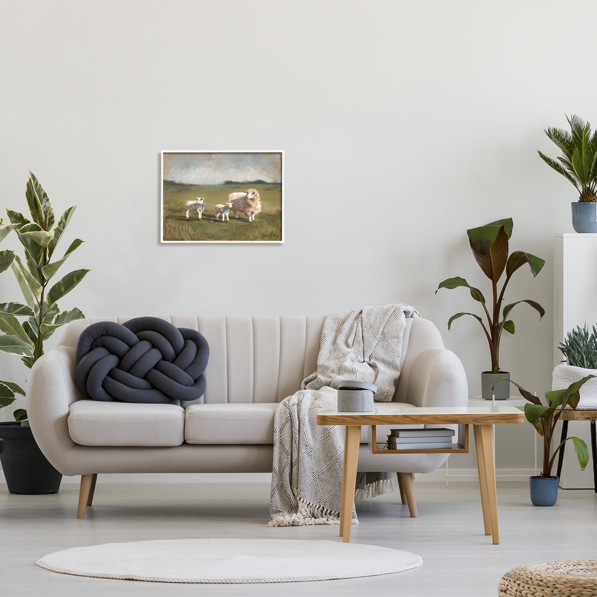 Stupell Sheep & Lamb Family Rural Grazing Animals & Insects Painting White Framed Art Print Wall Art