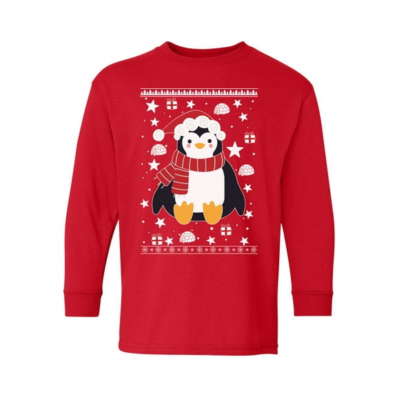 Awkward Styles Xmas Long Sleeve Shirt for Kids Youth Boys Girls Penguin Christmas Pattern Shirt