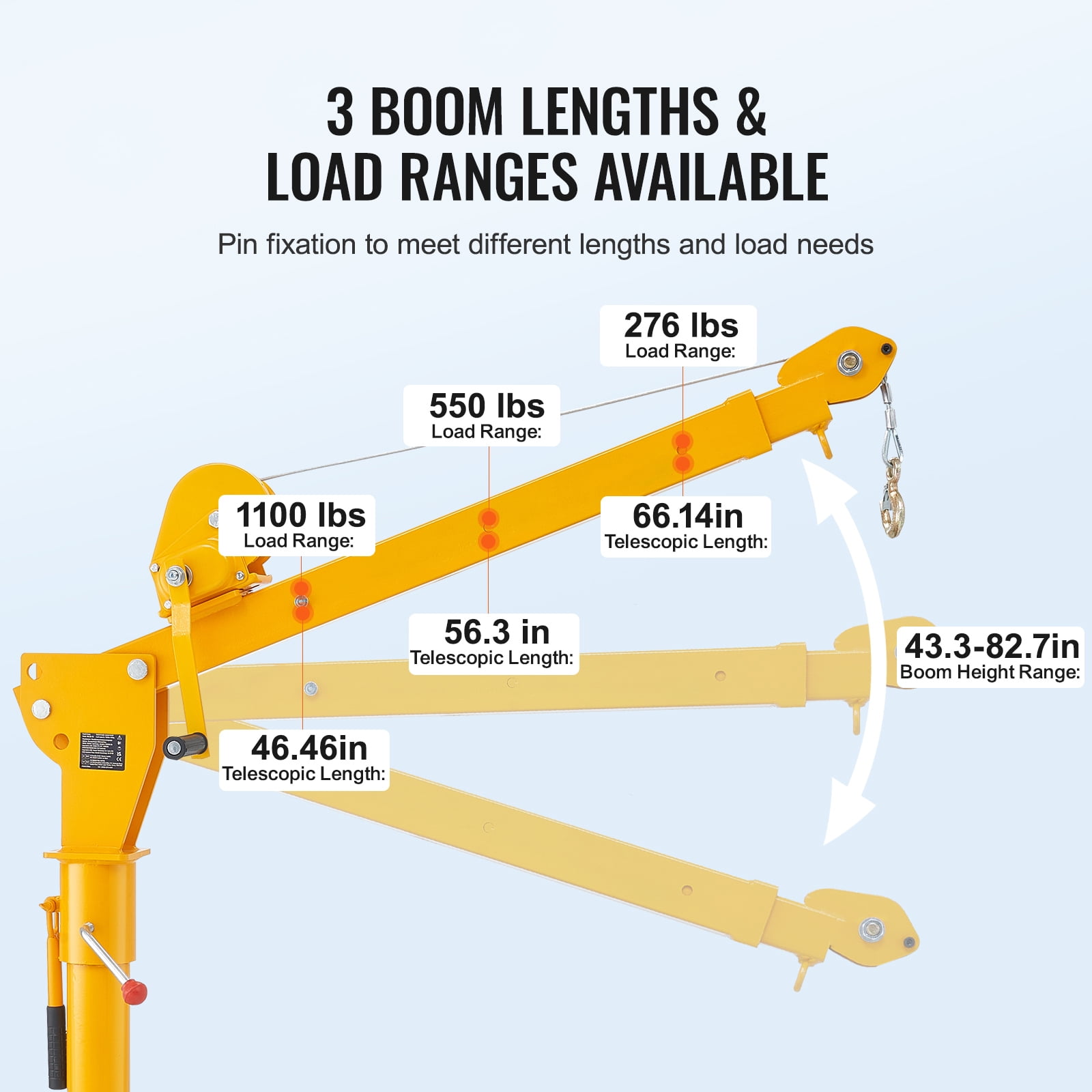 KFFKFF Folding Truck-Mounted Crane with 1100 lbs Manual Winch, Steel Jib Crane Hoist with 360-Degree Swivel for Lifting in Construction, Forestry, and Industrial Applications