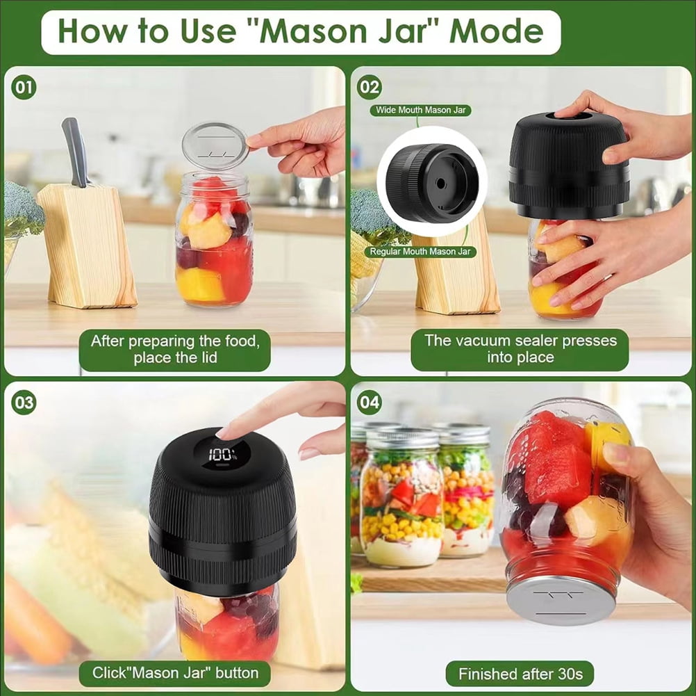 Electric Jar Vacuum Sealer Kit for Wide Mouth and Regular Mouth Mason Jars, Automatic Vacuum Sealer for Jar with Opener & 10 Lids