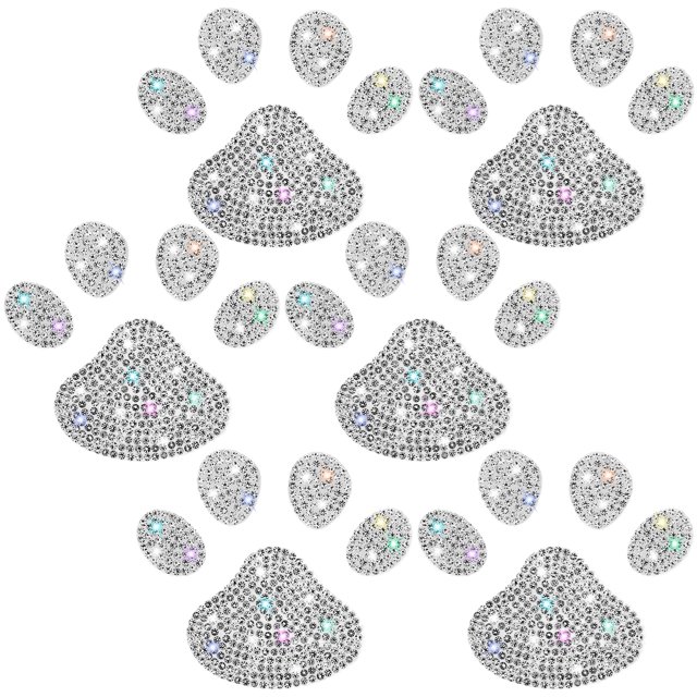 8 pegatinas de cristal para coche con forma de pata de diamantes de imitación, pegatinas decorativas brillantes, pegatinas de diamantes de imitación con purpurina plateada, bonitos accesorios de inter