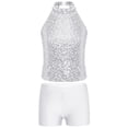 thumbnail image 3 of inlzdz Kids Girls Sparkly Hip Hop Jazz Dance Outfits Sleeveless Halter Crop Top with Booty Shorts White 10, 3 of 6