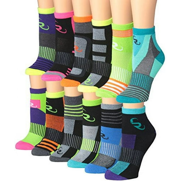 RONNOX Women's 12-Pairs Running & Athletic Sports Performance Ankle/Quarter Socks WRQ14-AB-SM
