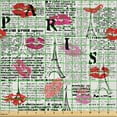 thumbnail image 2 of Ambesonne Paris Fabric by the Yard Microfiber, Newspaper Lipstick Kiss, 10 Yards, Charcoal Grey Multicolor, 2 of 2