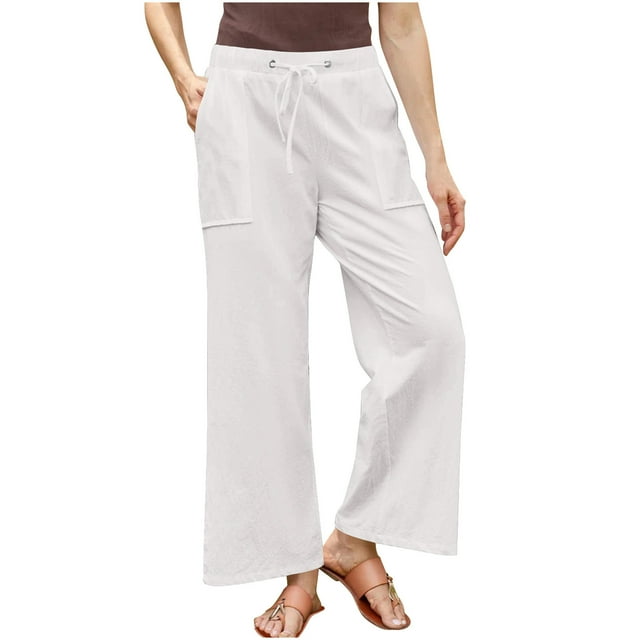 Timegard Pantalon pour Femmes Grande Taille Taille à Cordon Jambe Droite Léger Décontracté Ample