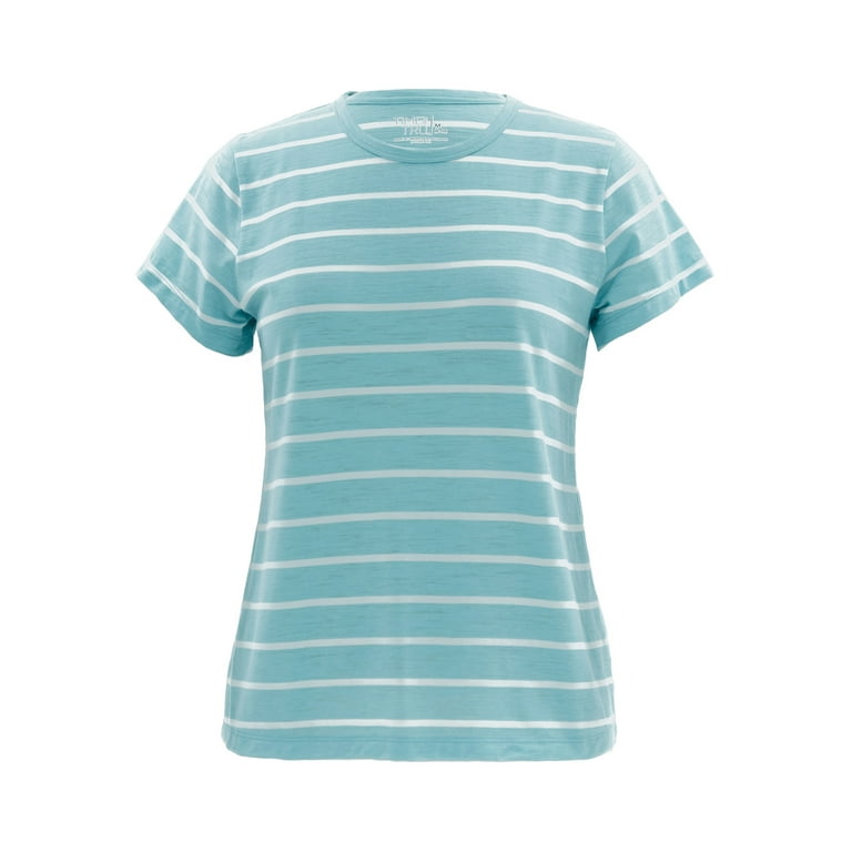 ★SATUR★ All Day Cotton Stripe Short Sleeve T-Shirt Resort Time and Tru Womens Striped Short Sleeve Slub Crew Neck T